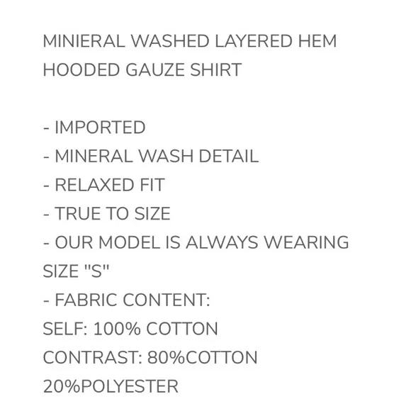 294 1 left ❤️ OLI & HALI MINIERAL WASHED LAYERED HEM
HOODED GAUZE SHIRT - Picture 4 of 4
